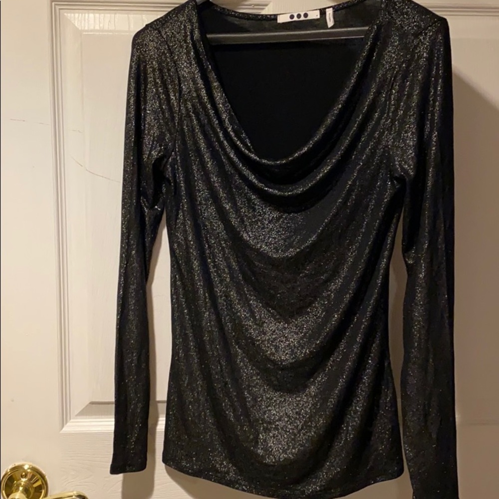 Three Dots Cowl neck l/s T shirt black silver M